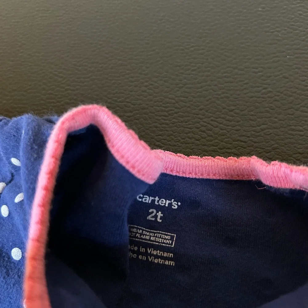 Carter's Unicorn Footed Pajamas Polka Dot‎ Sleepwear Outfit Blue Girls size 2T